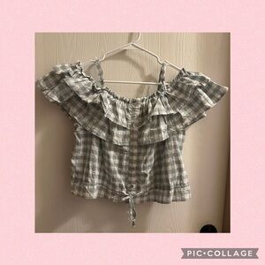 LC Lauren Conrad Off the Shoulder Gingham Top